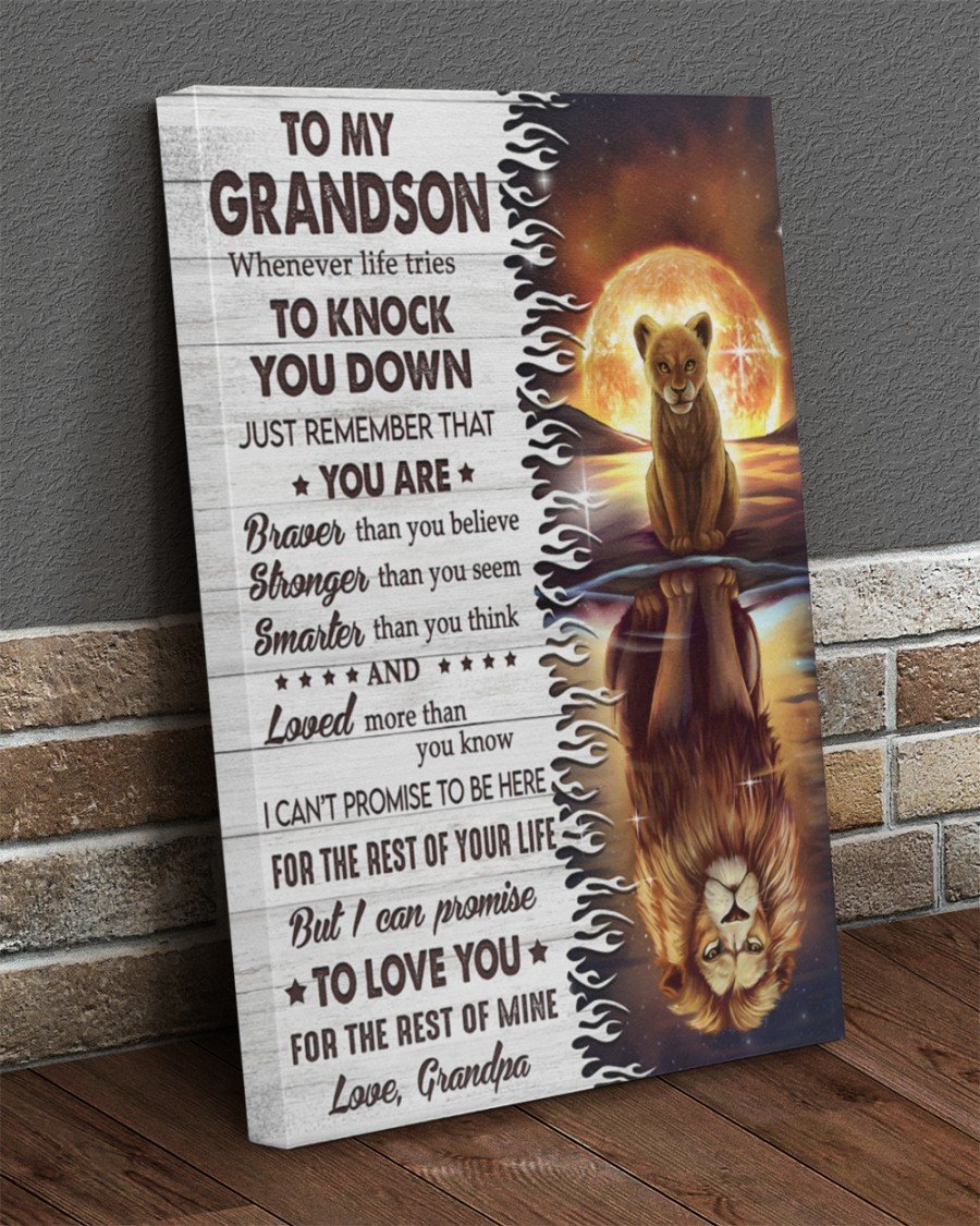 Grandson-Canvas-Gift-Ideas-For-Grandson-To-My-Grandson-Whenever-Life-Tries-To-Knock-You-Down-Lion-Canvas Grandson Canvas