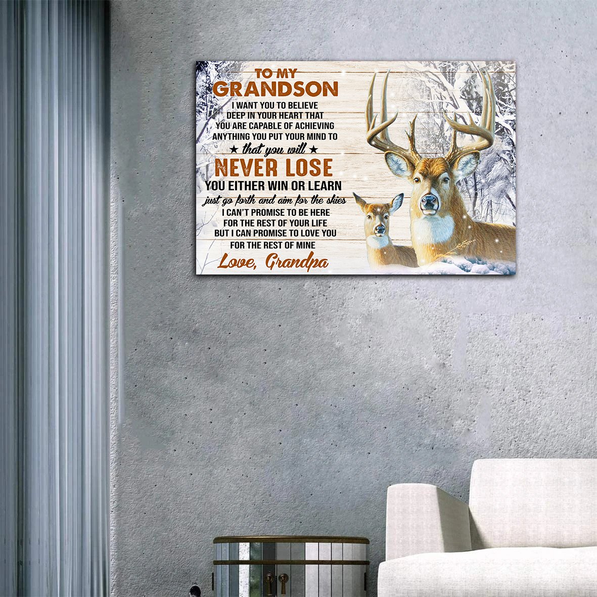 Grandson Canvas To My Grandson I Want You To Believe Deep In Your Heart You Will Never Lose Deer Canvas 1
