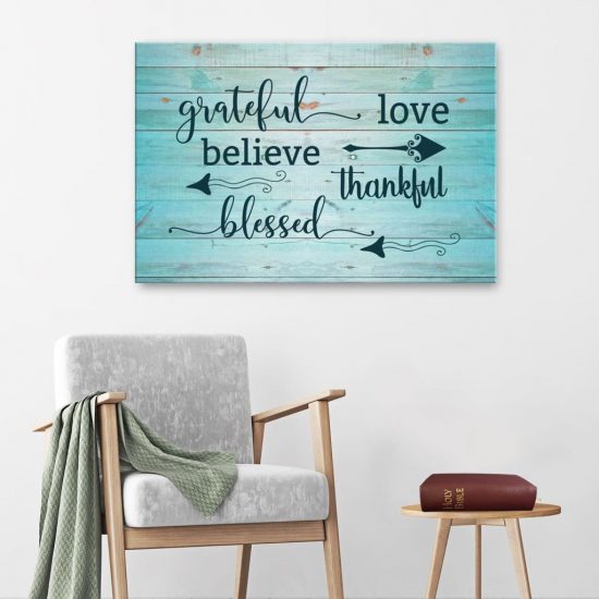 Grateful Love Believe Thankful Faith Blessed Canvas Wall Art