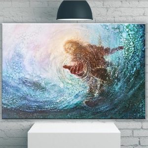 Happy Easter Day, Hand Of God Water Canvas, Jesus Reaching Into The Water, Gift For Christian, Jesus Wall Art Canvas