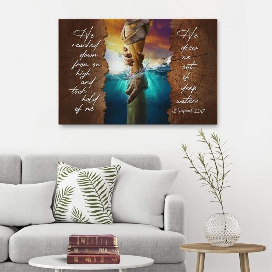 He Reached Down From On High 2 Samuel 2217 Bible Verse Wall Art Canvas 1