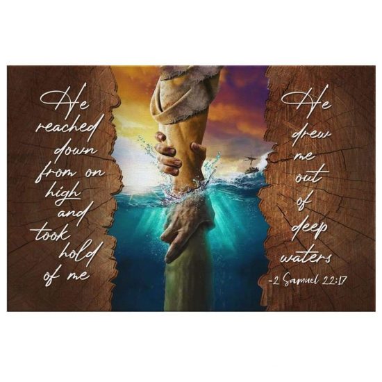 He Reached Down From On High 2 Samuel 2217 Bible Verse Wall Art Canvas 2