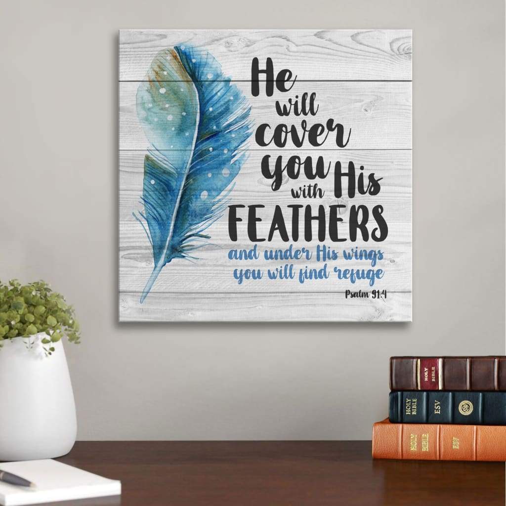 He Shall Cover You With His Feathers Psalm 91:4 Scripture Wall Art Canvas Prints Wall Art Decor