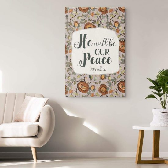 He Will Be Our Peace Micah 55 Bible Verse Wall Art Canvas 1