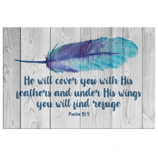 He Will Cover You With His Feathers Psalm 914 Bible Verse Wall Art Canvas 2