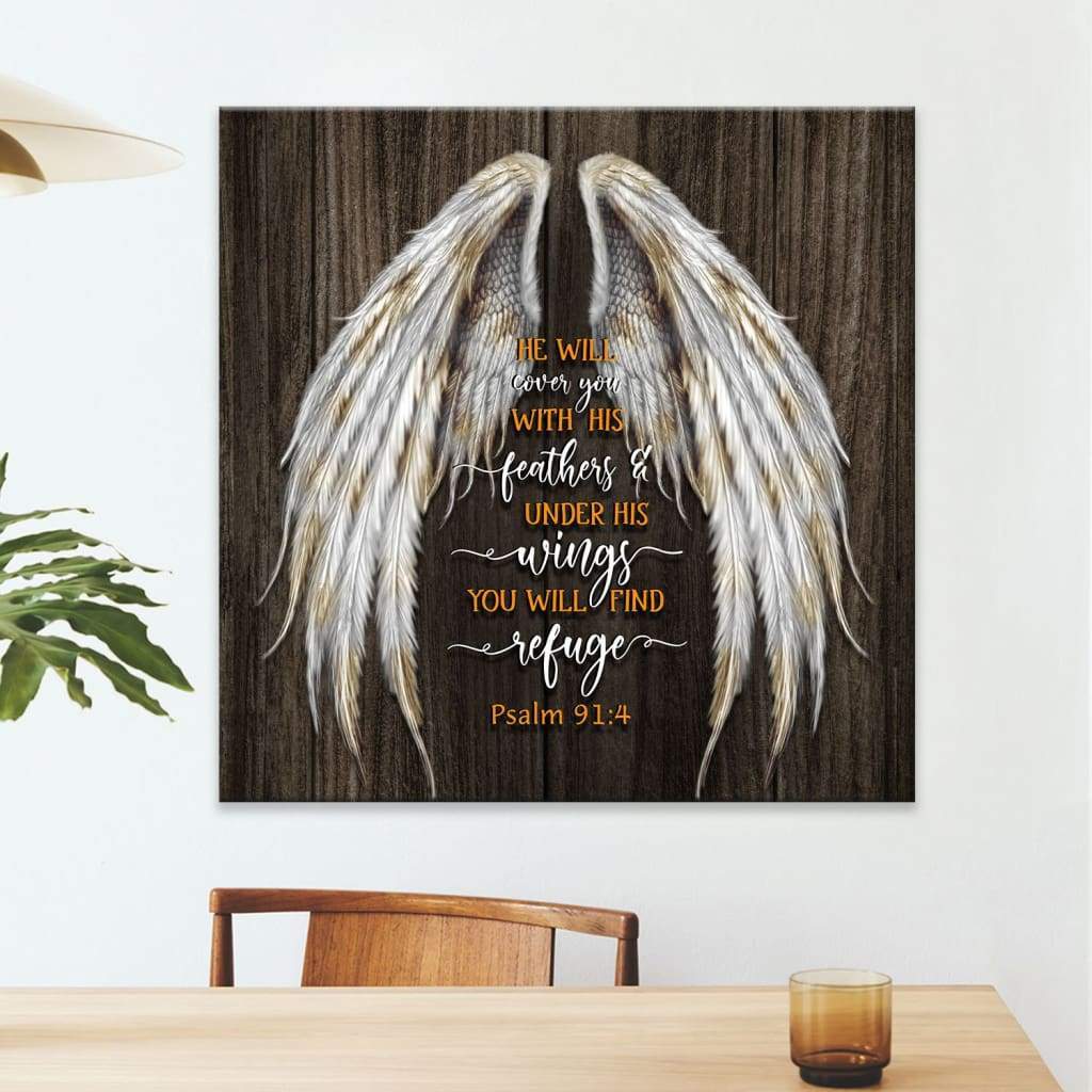 He Will Cover You With His Feathers Psalm 91:4 Scripture Wall Art Canvas Print