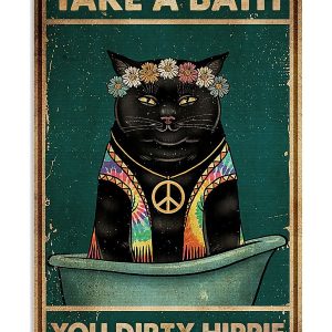 Hippie Black Cat Take A Bath You Dirty Hippie Canvas Prints Wall Art Decor