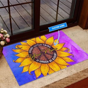 Hippie Sunflower Personalized Custom Name Doormat Welcome Mat