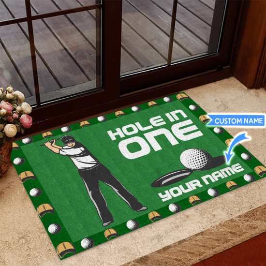 Hole In One Golfer Personalized Custom Name Doormat Welcome Mat