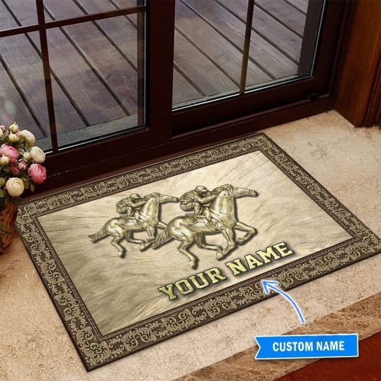 Horse Racing Personalized Custom Name Doormat Welcome Mat