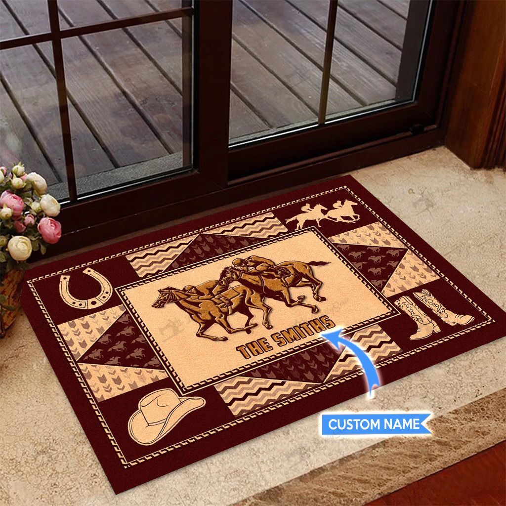 Horse-Racing-Personalized-Custom-Name-Doormat-Welcome-Mat Horse Racing Personalized Custom Name Doormat Welcome Mat