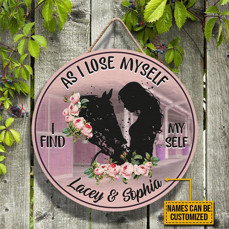 Horse Riding Cowgirl Find Myself Custom Wood Circle Sign