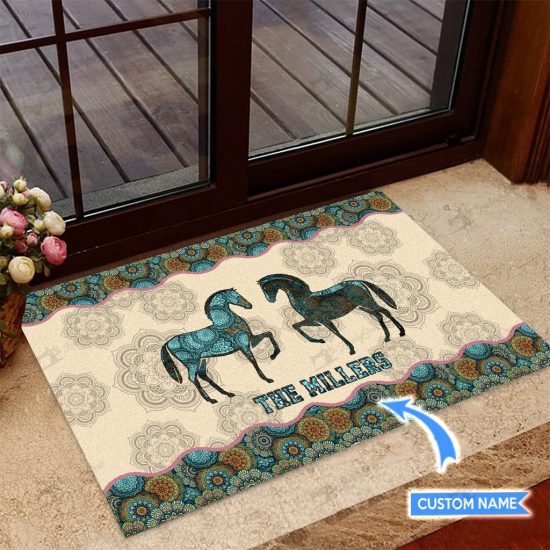 Horses Mandala Personalized Custom Name Doormat Welcome Mat