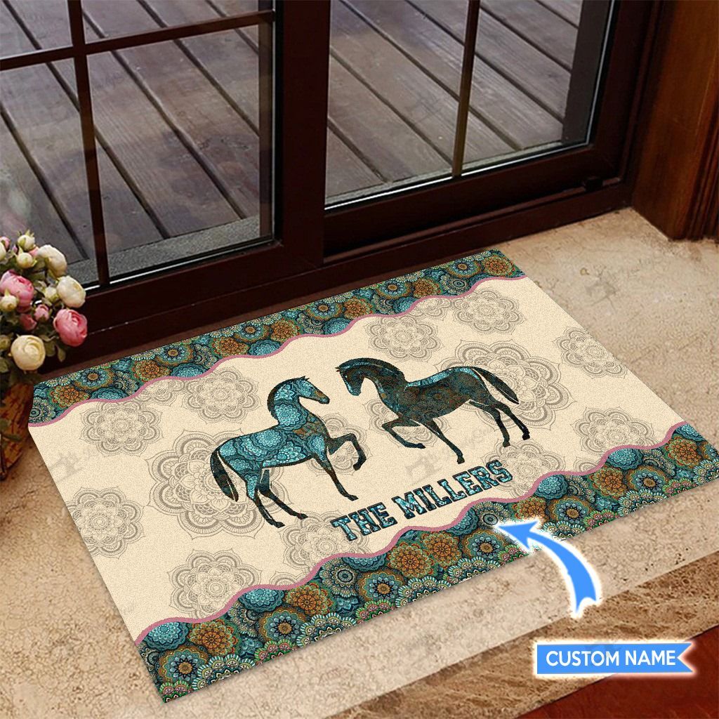 Horses-Mandala-Personalized-Custom-Name-Doormat-Welcome-Mat Horses Mandala Personalized Custom Name Doormat Welcome Mat