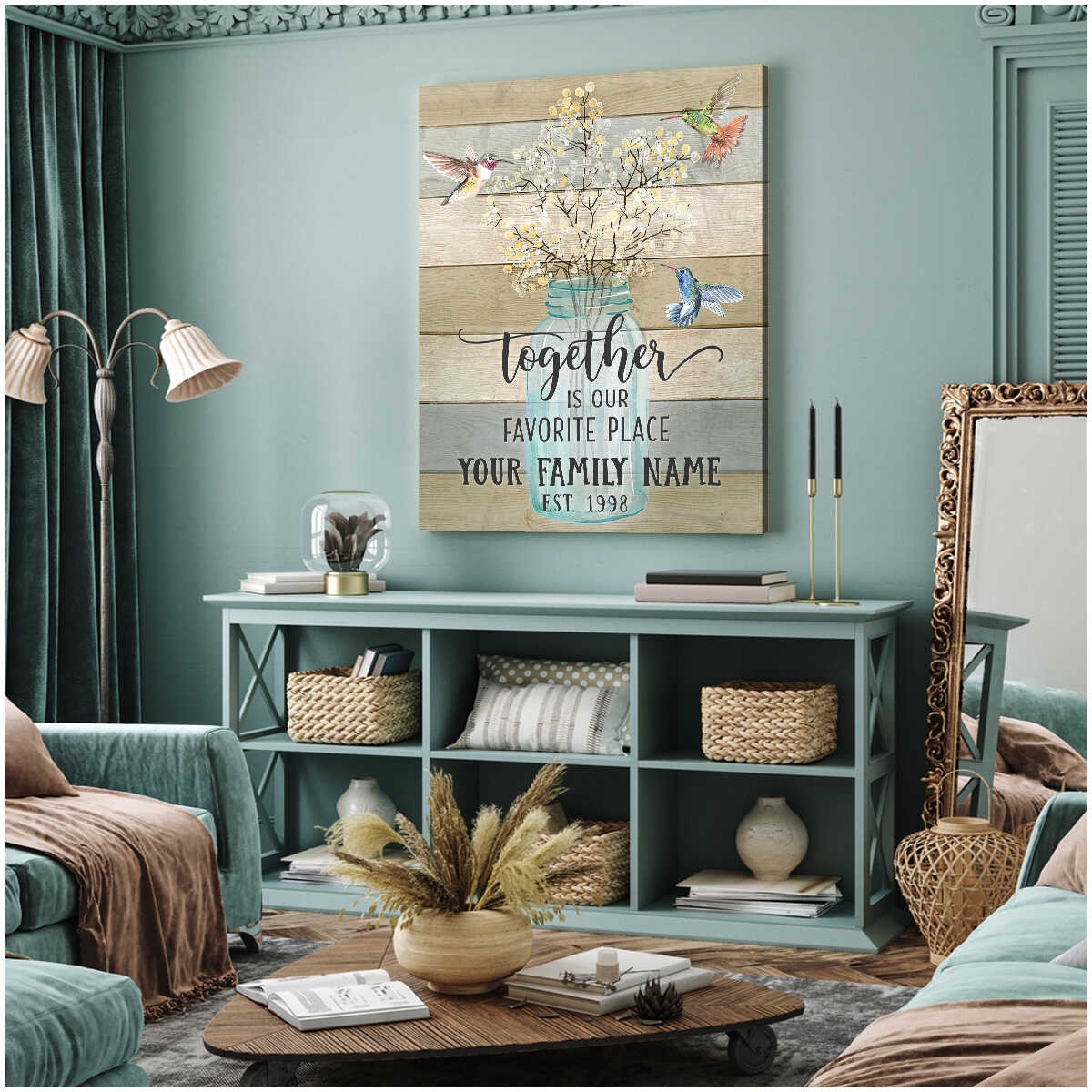 Hummingbird And Breath Flower Together Is Our Favorite Place To Be Custom Family Name Custom Canvas Prints Wall Art Decor