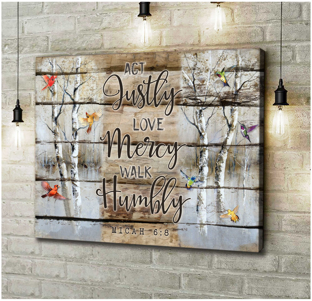 Hummingbird And Cardinal Act Justly Love Mercy Walk Humbly Canvas Prints Wall Art Decor