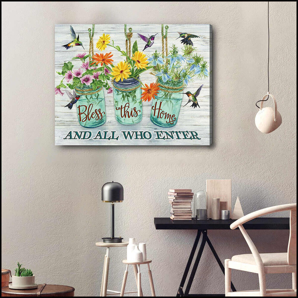 Hummingbird-Canvas-Bless-This-Home-Wall-Art-Decor-1 Hummingbird Canvas Bless This Home Wall Art Decor 1
