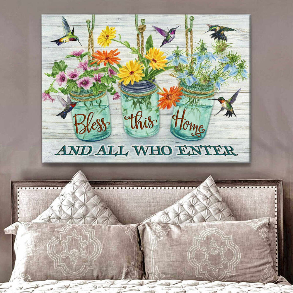 Hummingbird-Canvas-Bless-This-Home-Wall-Art-Decor-2 Hummingbird Canvas Bless This Home Wall Art Decor 2
