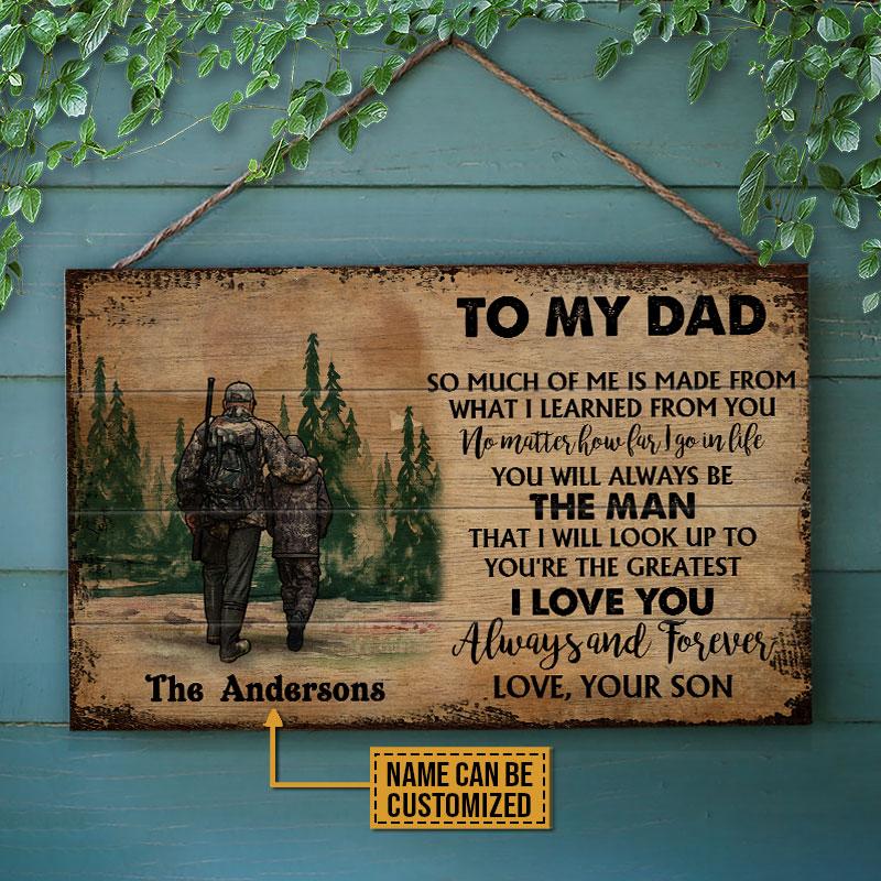 Hunting Dad And Son To My Dad Custom Wood Rectangle Sign