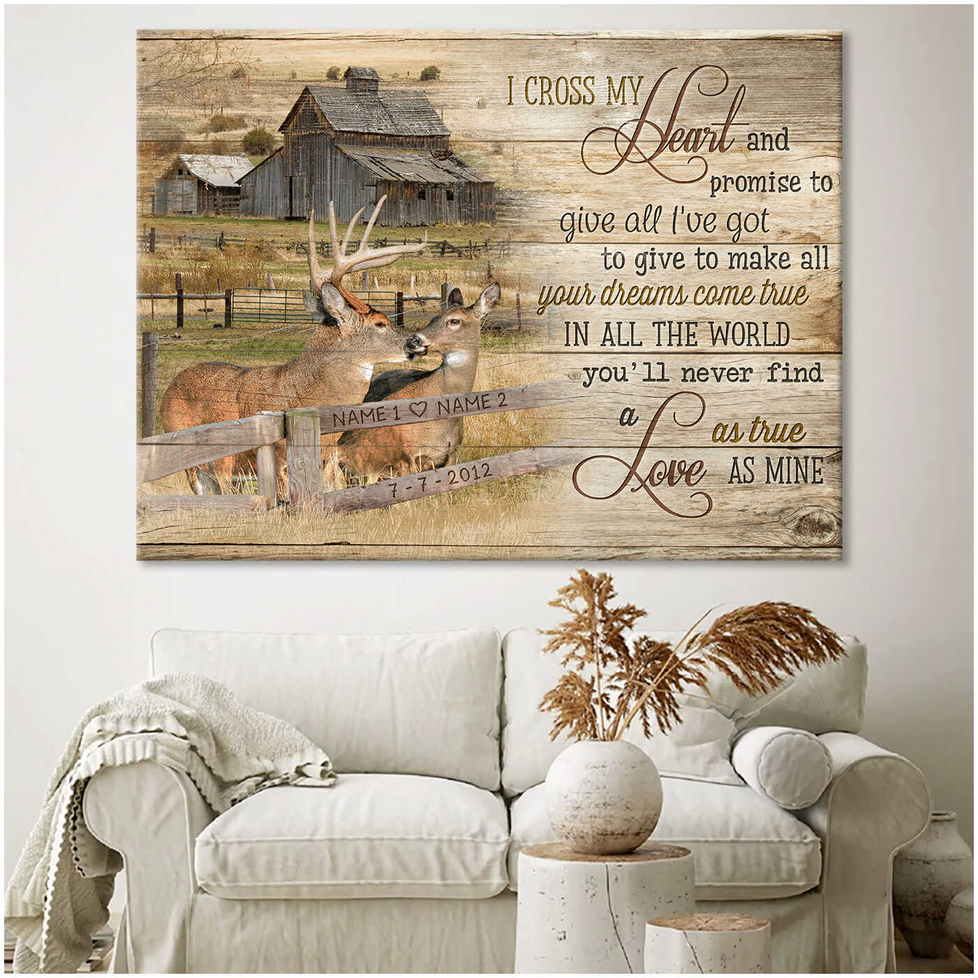 I Cross My Heart Loving Buck And Doe Custom Name And Date Personalized Canvas Prints Wall Art Decor