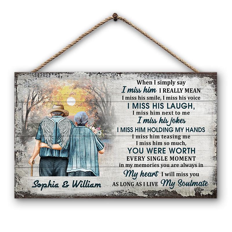 I Miss Him Widow Old Couple - Memorial Gift - Personalized Custom Wood Rectangle Sign