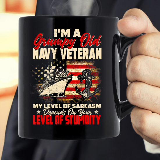 I'm A Grumpy Old Navy Veteran Us Flag Veteran Gift Mug