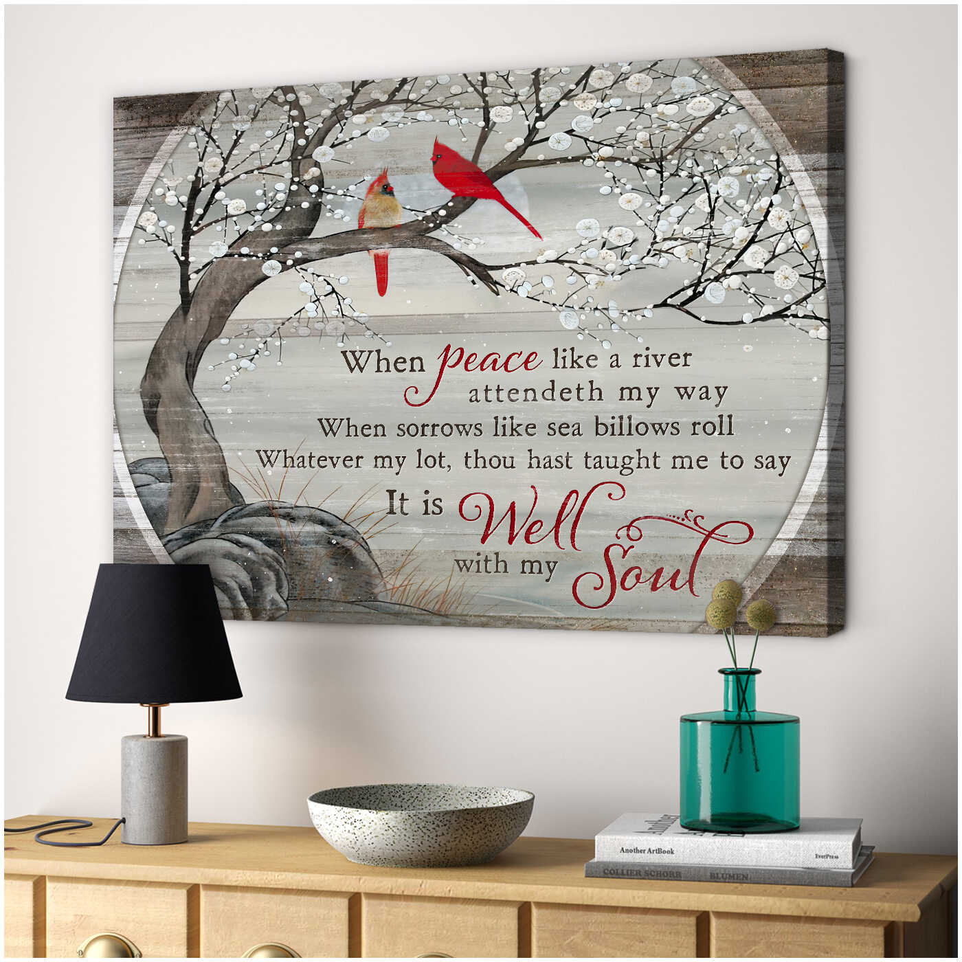 It Is Well With My Soul Beautiful Blossom Tree And Cardinal Canvas Prints Wall Art Decor