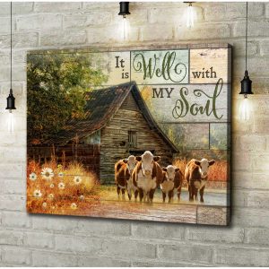 It Is Well With My Soul Farm Hereford Cows Canvas Prints Wall Art Decor 1