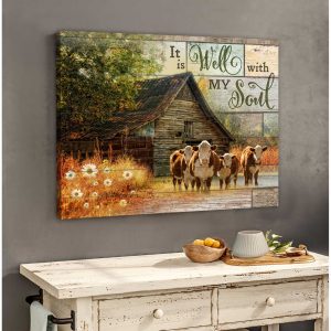 It Is Well With My Soul Farm Hereford Cows Canvas Prints Wall Art Decor 2