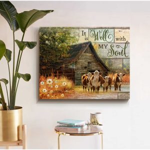 It Is Well With My Soul Farm Hereford Cows Canvas Prints Wall Art Decor 3