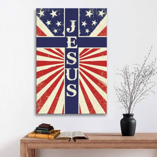 Jesus American Flag Canvas Wall Art