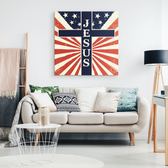 Jesus American Flag Canvas Wall Art 1