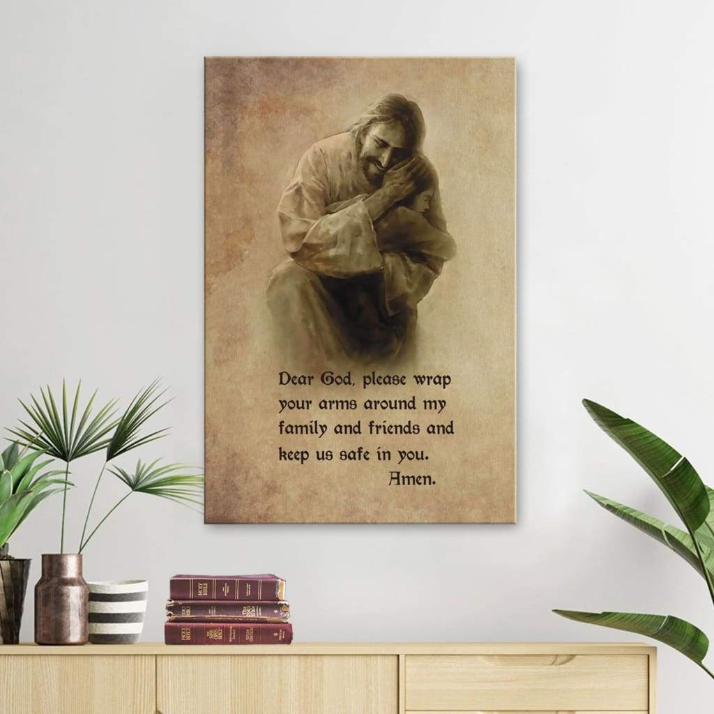 Jesus Christ Hugging Child And A Prayer Quote Canvas Print - Jesus Wall Art