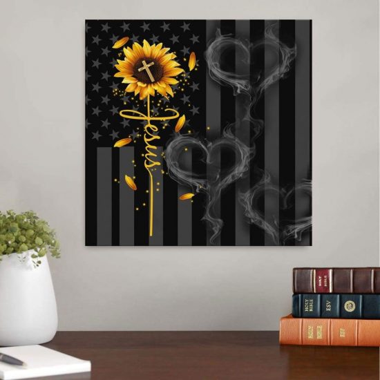 Jesus Cross Sunflower Canvas Wall Art