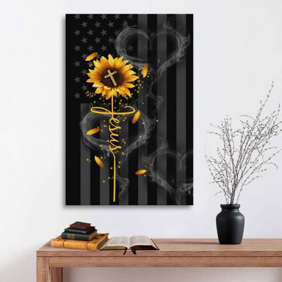 Jesus Cross Sunflower Canvas Wall Art