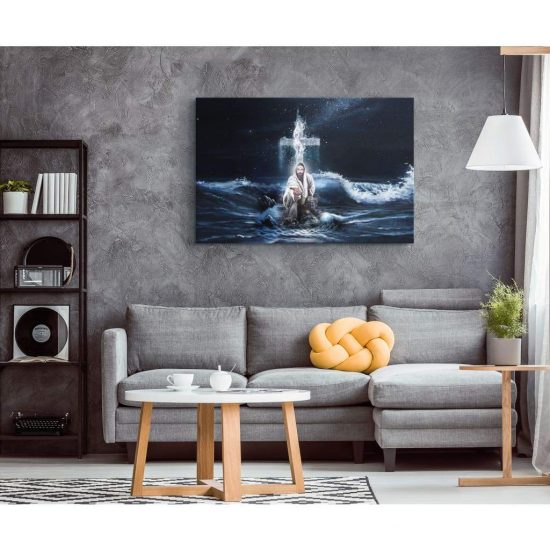 Jesus Outstretched Hands Saves Canvas Wall Art Horizontal Christian Wall Art 1