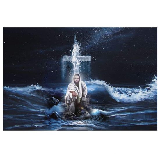 Jesus Outstretched Hands Saves Canvas Wall Art Horizontal Christian Wall Art 2