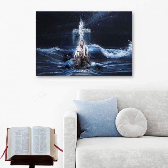 Jesus Outstretched Hands Saves Canvas Wall Art - Horizontal Christian Wall Art