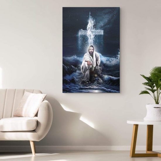 Jesus Outstretched Hands Saves Canvas Wall Art Vertical Christian Wall Art 1