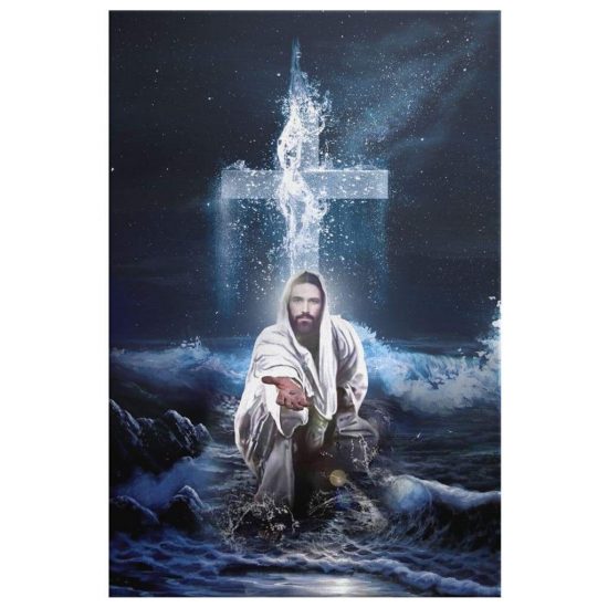 Jesus Outstretched Hands Saves Canvas Wall Art Vertical Christian Wall Art 2