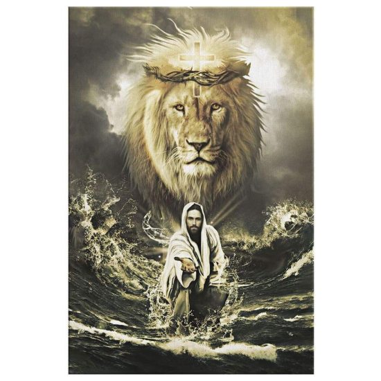 Jesus Reaching In The Water, Jesus Lion Wall Art Canvas - Teehall