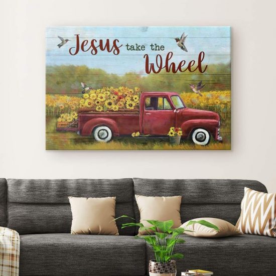 Jesus Take The Wheel Flower Truck Christian Wall Art Canvas 1