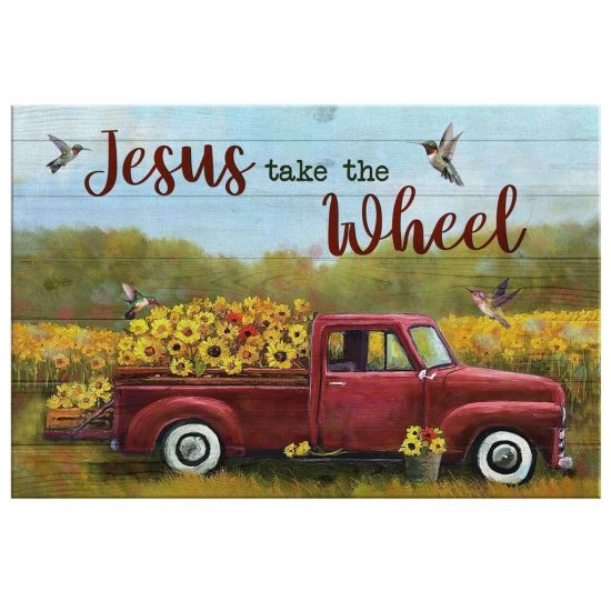 Jesus Take The Wheel Flower Truck Christian Wall Art Canvas 2