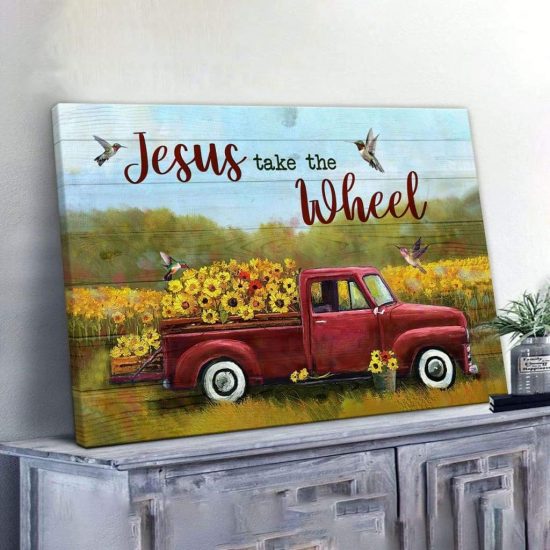 Jesus Take The Wheel Flower Truck Christian Wall Art Canvas