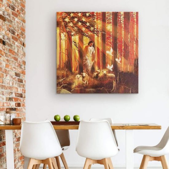 Jesus Walking In Forest With The Lambs Canvas Wall Art - Teehall - Live ...