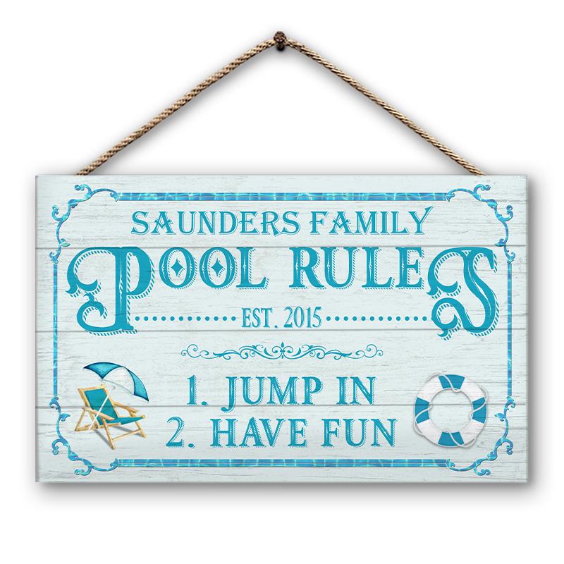 Jump In Have Fun - Swimming Pool Decor - Personalized Custom Wood Rectangle Sign
