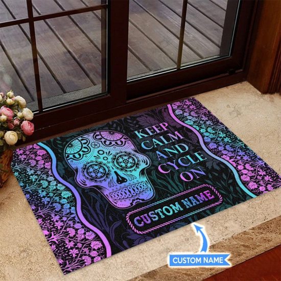 Keep Calm And Cycle On Personalized Custom Name Doormat Welcome Mat 1