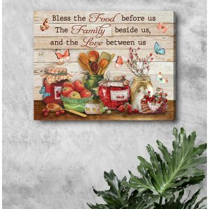 Kitchen Farmhouse Bless The Food Before Us Canvas Prints Wall Art Decor 1
