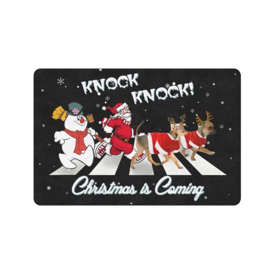 Knock Christmas Is Coming Chihuahua Dog Lover Doormat Welcome Mat 1