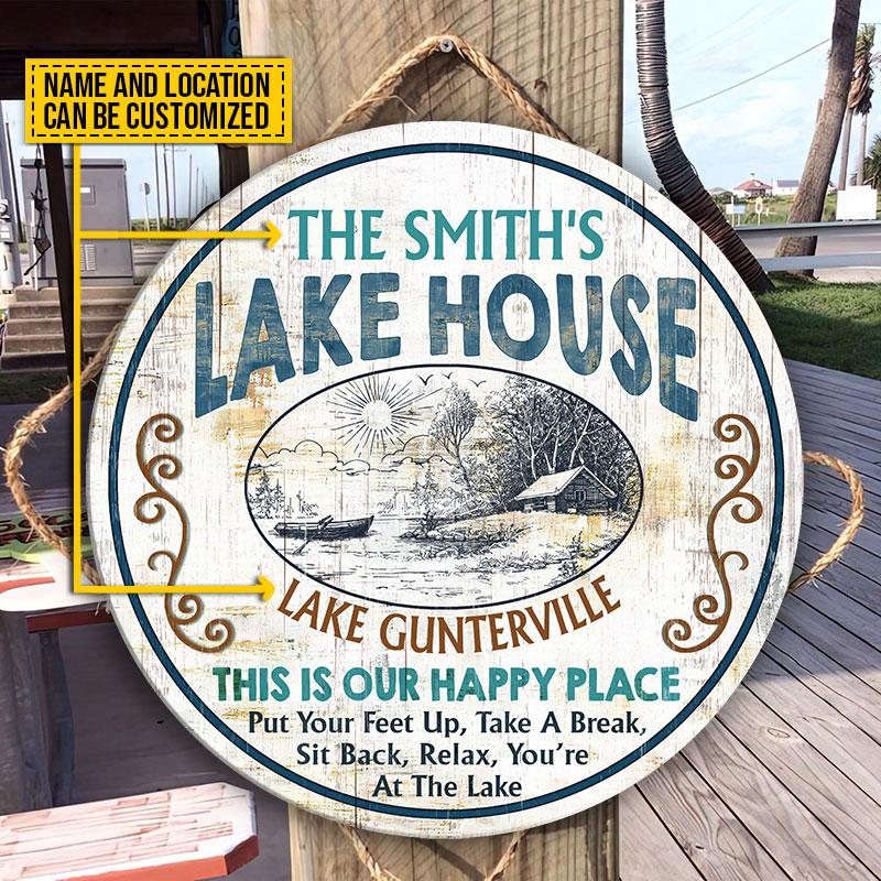 Lake House This Is Our Happy Place Custom Wood Circle Sign